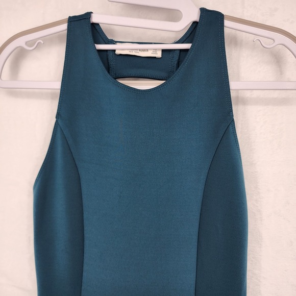 Abercrombie & Fitch Teal Green Fit & Flare Scuba Mini Dress Size XS Cutout Back - Picture 3 of 9